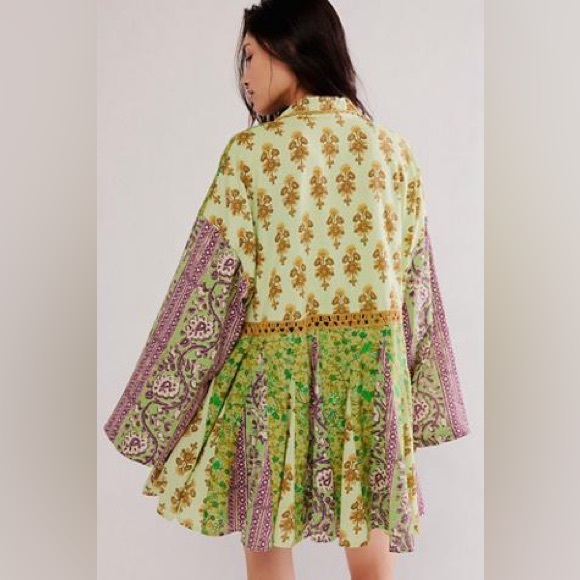 Free People Hazy Baby Printed Mini Dress NWT Green Combo Size M - Picture 3 of 8